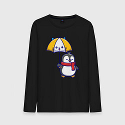 Лонгслив хлопковый мужской Пингвинчик под зонтом, цвет: черный