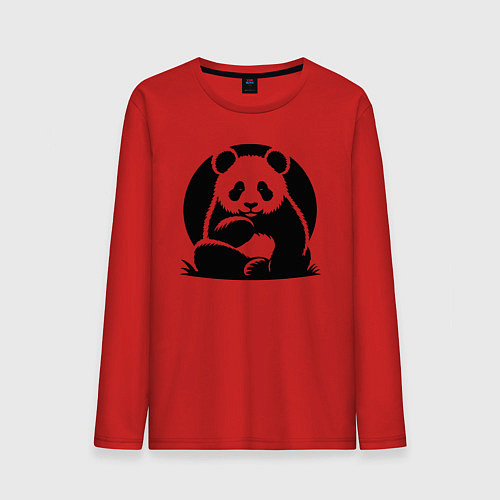 Мужской лонгслив Сидящая чёрная панда / Красный – фото 1