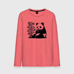Лонгслив хлопковый мужской Сидящая чёрная панда рядом с бамбуком, цвет: коралловый