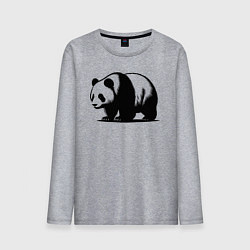 Лонгслив хлопковый мужской Стоящая чёрная панда, цвет: меланж