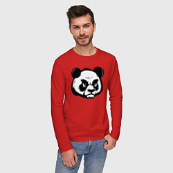 Лонгслив хлопковый мужской Недовольная морда панды, цвет: красный — фото 2
