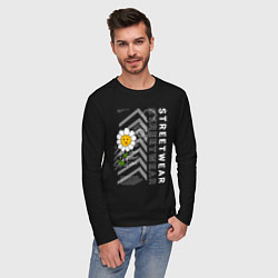 Лонгслив хлопковый мужской Ромашка streetwear, цвет: черный — фото 2