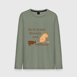 Лонгслив хлопковый мужской Мем капибара на метле: фея и ведьма, цвет: авокадо
