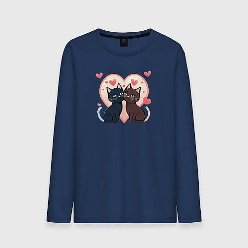 Мужской лонгслив Влюблённые котик и кошечка / Тёмно-синий – фото 1