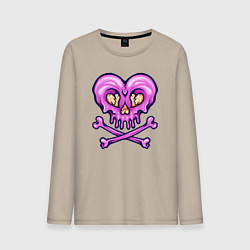 Лонгслив хлопковый мужской Розовое сердце и кости, цвет: миндальный
