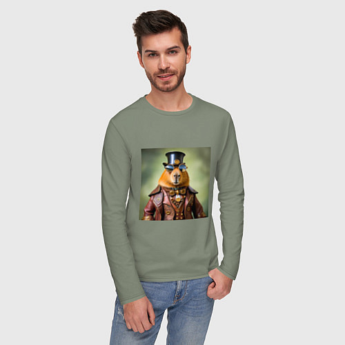 Мужской лонгслив Мем капибара в очках в стиле стимпанк / Авокадо – фото 3