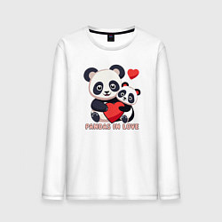 Лонгслив хлопковый мужской Влюбленные панды с сердцем, цвет: белый