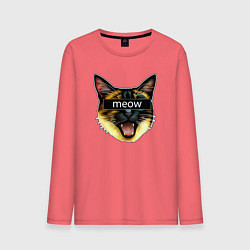 Лонгслив хлопковый мужской Кот meow стикер, цвет: коралловый