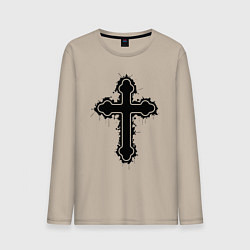 Лонгслив хлопковый мужской Крест православный христианский, цвет: миндальный