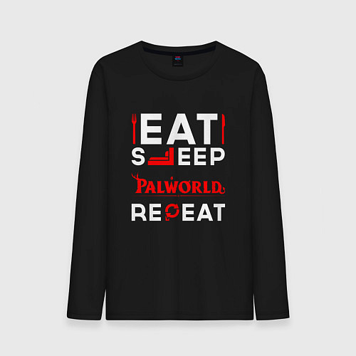 Мужской лонгслив Надпись eat sleep Palworld repeat / Черный – фото 1