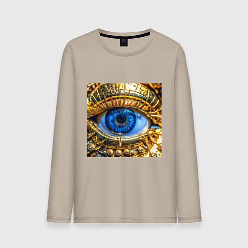 Мужской лонгслив Глаз металлический голубой в стиле стимпанк / Миндальный – фото 1