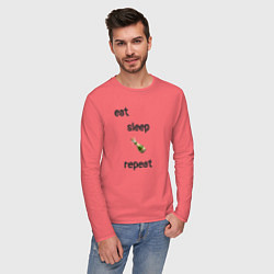 Лонгслив хлопковый мужской Eat sleep champagne repeat, цвет: коралловый — фото 2
