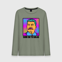 Лонгслив хлопковый мужской Send em to gulag, цвет: авокадо