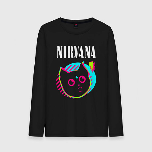 Мужской лонгслив Nirvana rock star cat / Черный – фото 1