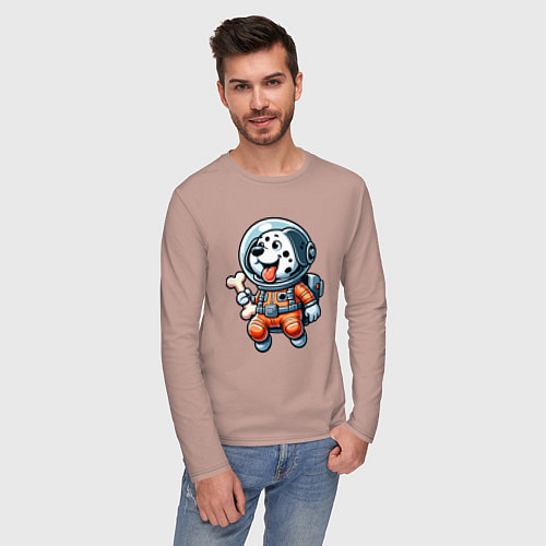 Мужской лонгслив Dalmatian cosmonaut puppy with a bone / Пыльно-розовый – фото 3
