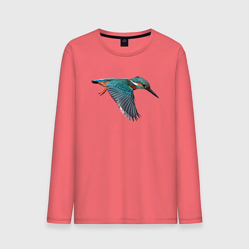Мужской лонгслив Зимородок летит / Коралловый – фото 1