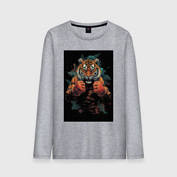 Лонгслив хлопковый мужской Боевой тигр Муай Тай, цвет: меланж