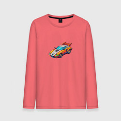 Лонгслив хлопковый мужской Игрушечный гоночный автомобиль, цвет: коралловый