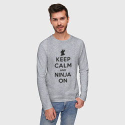 Лонгслив хлопковый мужской Keep calm and ninja on, цвет: меланж — фото 2