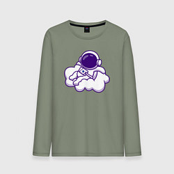Лонгслив хлопковый мужской Космонавт на облачке, цвет: авокадо