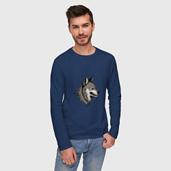 Лонгслив хлопковый мужской Рисунок волка, цвет: тёмно-синий — фото 2