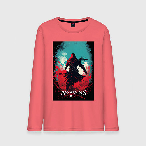 Мужской лонгслив Assassins creed red blue abstract / Коралловый – фото 1
