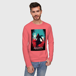 Лонгслив хлопковый мужской Assassins creed red blue abstract, цвет: коралловый — фото 2