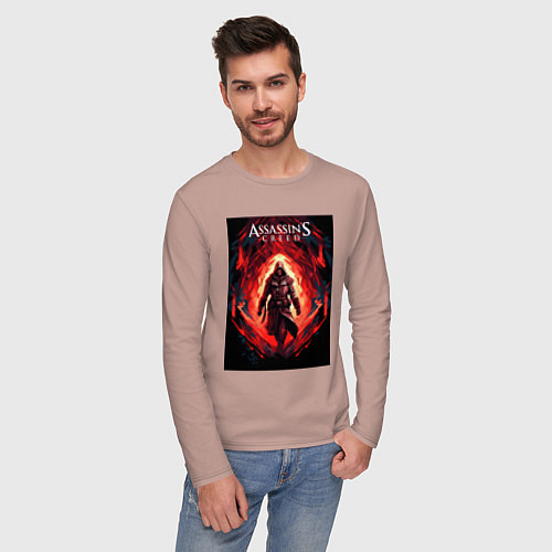 Мужской лонгслив Assassins creed свозь пламя / Пыльно-розовый – фото 3