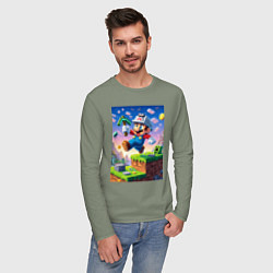 Лонгслив хлопковый мужской Марио и Майнкрафт - коллаба, цвет: авокадо — фото 2