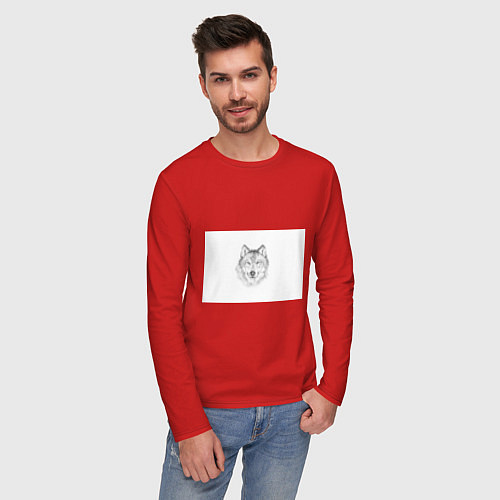 Мужской лонгслив Нарисованный волк зубами щёлк / Красный – фото 3