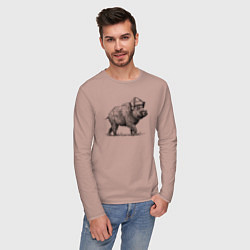Лонгслив хлопковый мужской Новогодний кабан, цвет: пыльно-розовый — фото 2
