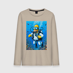 Лонгслив хлопковый мужской Homer diving - ai art, цвет: миндальный