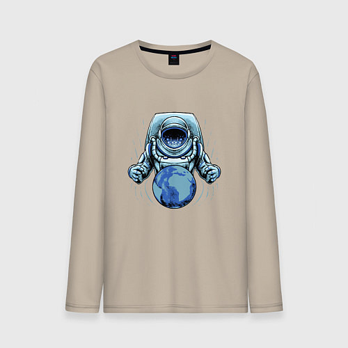 Мужской лонгслив Космонавт с планетой / Миндальный – фото 1