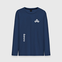 Лонгслив хлопковый мужской Cloud9 - white logo, цвет: тёмно-синий