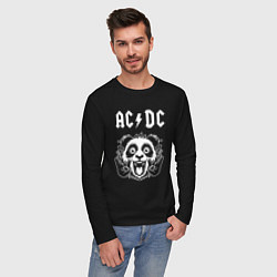 Лонгслив хлопковый мужской AC DC rock panda, цвет: черный — фото 2