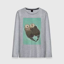 Лонгслив хлопковый мужской Выдры плавают, цвет: меланж