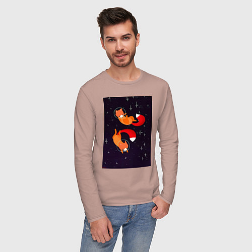 Мужской лонгслив Лисы в невесомости / Пыльно-розовый – фото 3