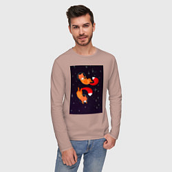 Лонгслив хлопковый мужской Лисы в невесомости, цвет: пыльно-розовый — фото 2