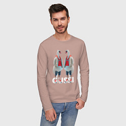 Лонгслив хлопковый мужской Гусинная мода, цвет: пыльно-розовый — фото 2