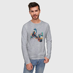 Лонгслив хлопковый мужской Птицы на ветке дерева, цвет: меланж — фото 2