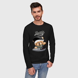 Лонгслив хлопковый мужской Плюшевый медвежонок диджей, цвет: черный — фото 2