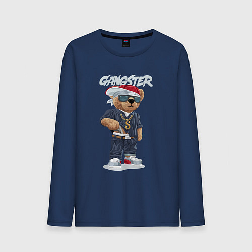 Мужской лонгслив Плюшевый медвежонок - гангстер / Тёмно-синий – фото 1