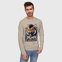 Лонгслив хлопковый мужской Cool tiger - punks not dead, цвет: миндальный — фото 2