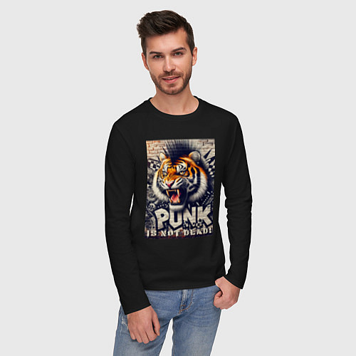 Мужской лонгслив Cool tiger - punks not dead / Черный – фото 3