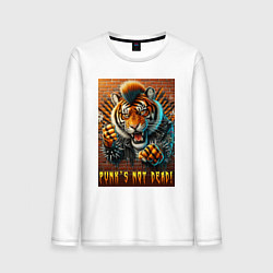 Лонгслив хлопковый мужской Punks not dead - motto tiger, цвет: белый