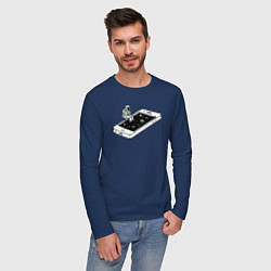 Лонгслив хлопковый мужской Космическая связь, цвет: тёмно-синий — фото 2