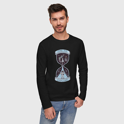 Мужской лонгслив Время исследовать / Черный – фото 3