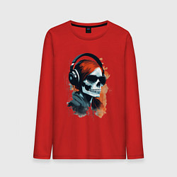 Лонгслив хлопковый мужской Grunge redhead girl skull, цвет: красный