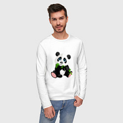 Лонгслив хлопковый мужской Панда кушает тростник, цвет: белый — фото 2