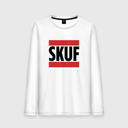 Лонгслив хлопковый мужской Skuf - красные линии, цвет: белый
